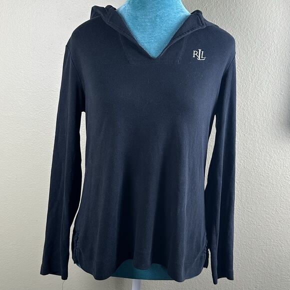 Ralph Lauren women S Long Sleeve Black Hooded Top with Logo - Picture 1 of 8